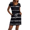 Women's Summer V-Neck Casual Short Sleeve Drawstring With Pocket Vintage Dresses