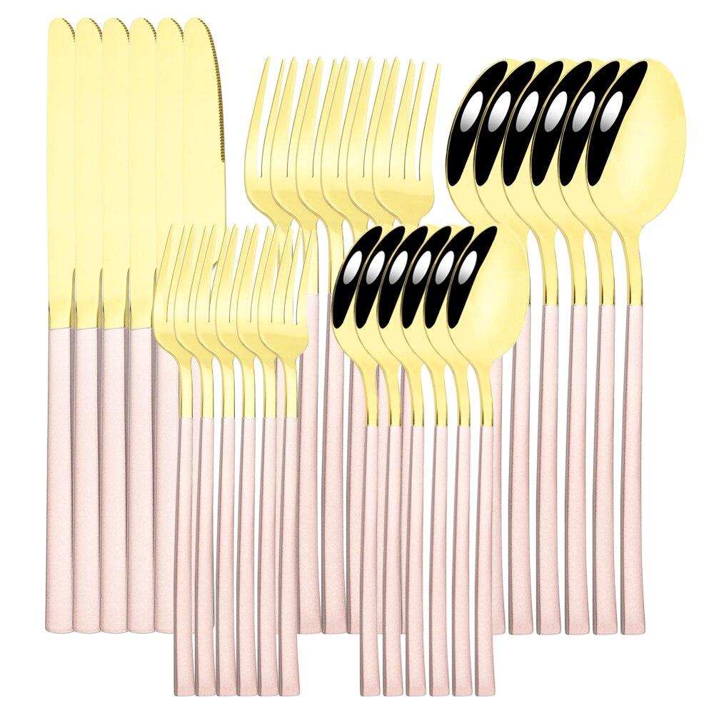 30pcs Black Gold Western Dinnerware Set Stainless Steel Cutlery Set Knife Dessert Fork Spoon Tableware Set Flatware Silverware