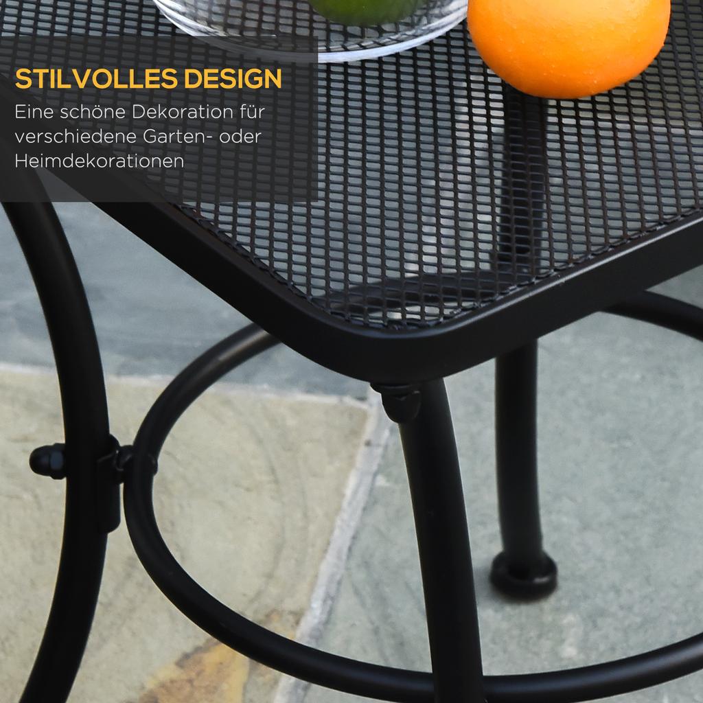 Náměstí zahradní stůl 45 cm. Venkovní kovový bistro stolek s pletenou deskou. Černá