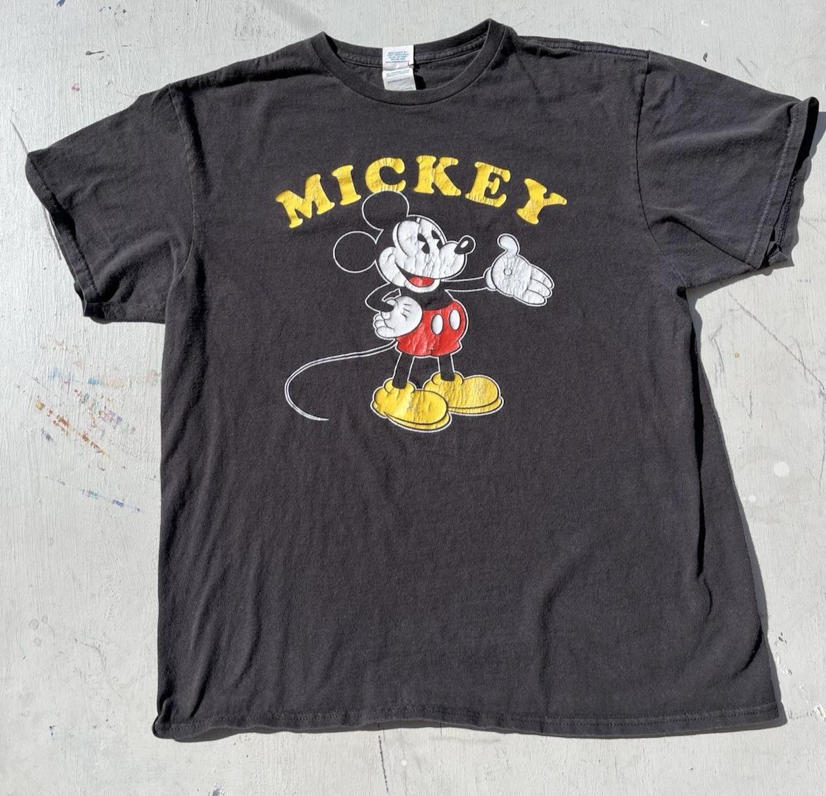 Men s Mickey Mouse T-Shirt Black Spell-Out L Anime Cartoon Disney Art Classic 2XL
