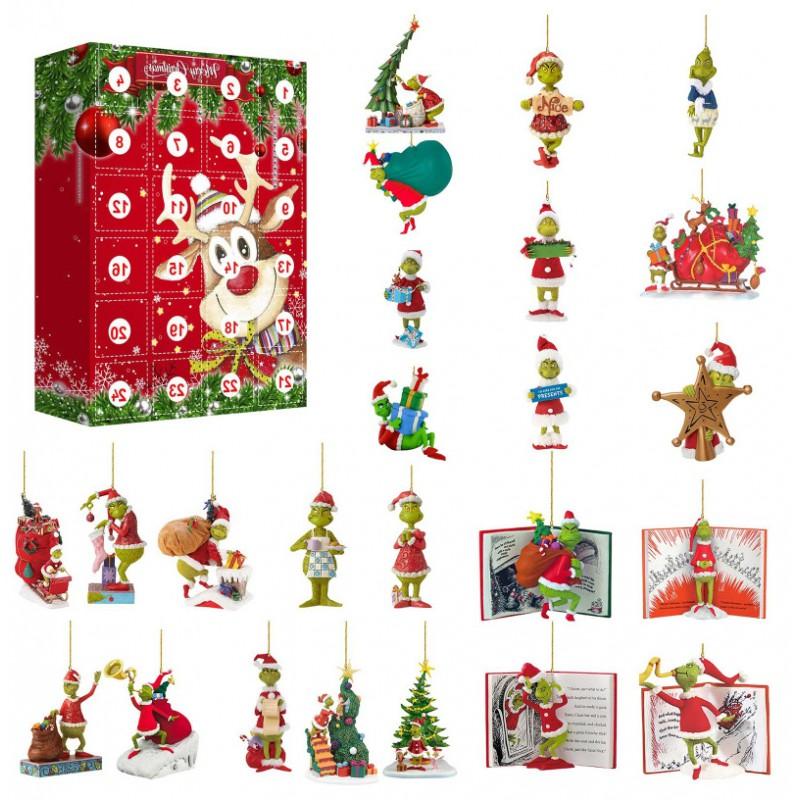 Grinch Acrylic Blind Box Ornament Set 24-Day Christmas Countdown Calendar Keychain Decor