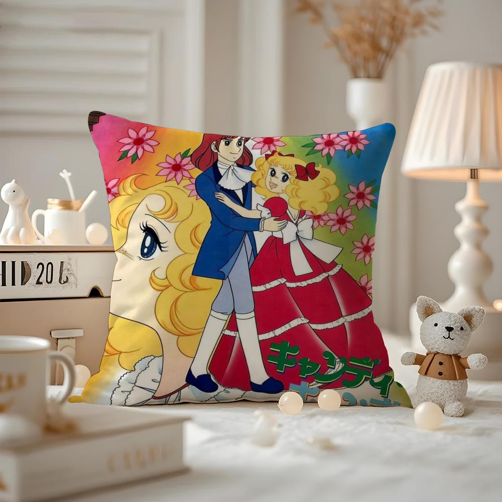 Anime CCandy Candy Cushion Cover Antidustmite Pillowcase Invisible Zipper Silky Short Plush Sofa Cushion Cover