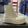 R-o Designer Stiefel Herren Sneaker Elfenbeinweiß Leder Stiefelette Damen Schuh Schnürer Plateau 6cm Dicke Sohle High Top Freizeitschuhe