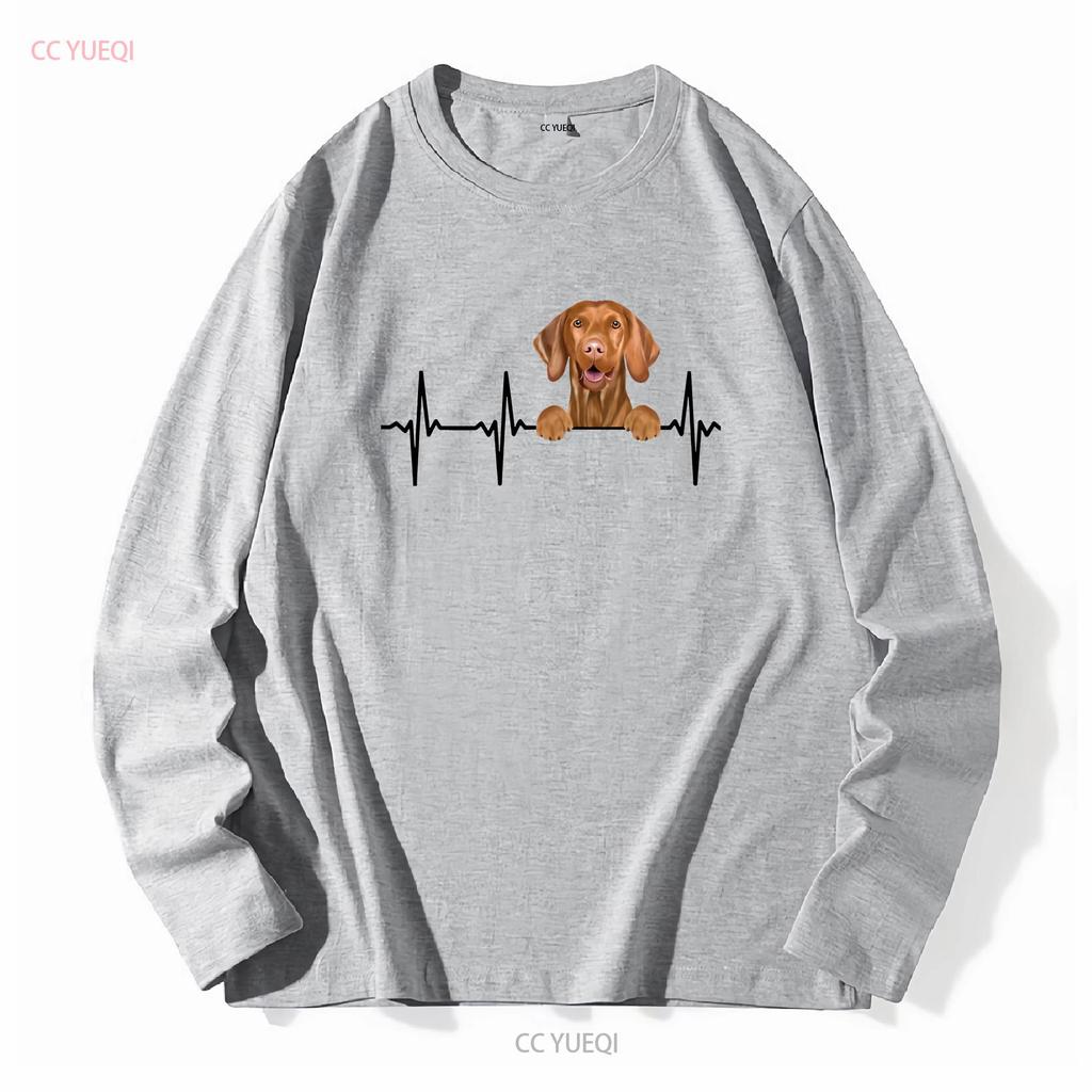 Funny Dog Heartbeat For Vizsla Lovers T Shirt Long Or Short Sleeves Vintage Washed Fashion Versatile Stylish Streetwear Unisex