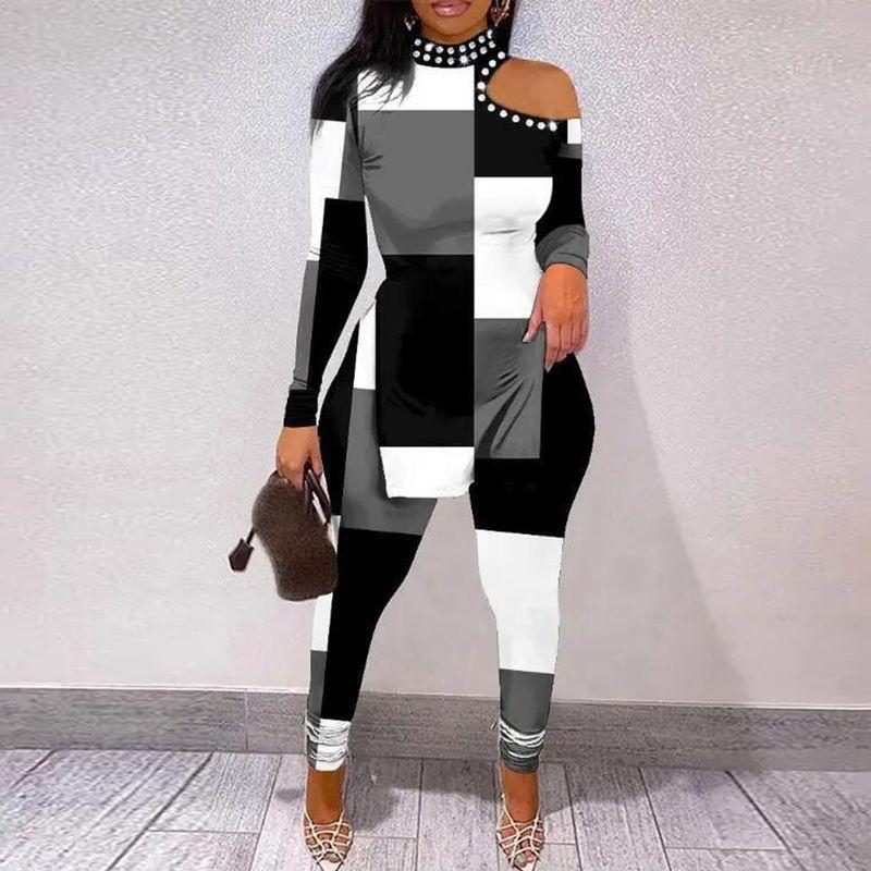 

Slim-Fit Long-Sleeve Printed Suit Sexy Silm off-Shoulder Long Sleeves Printed Two-Piece Suit 02 3XL