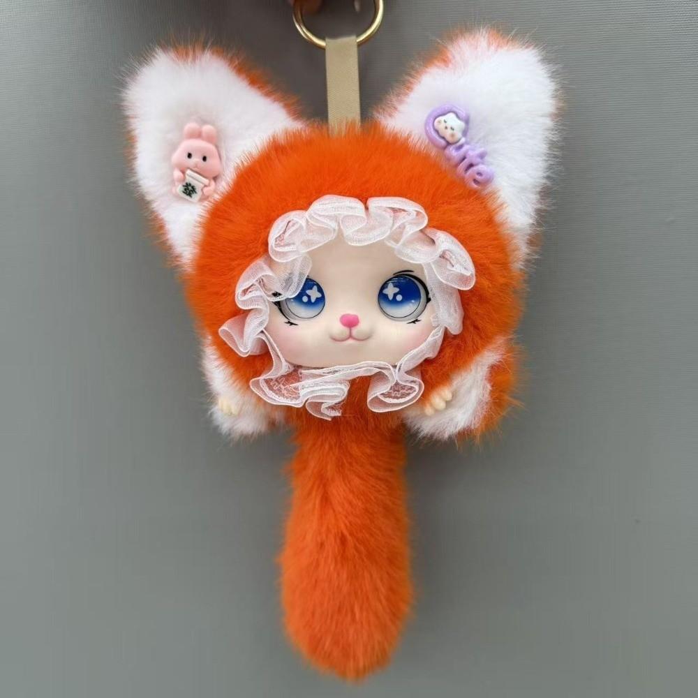 Hanging Charm Plush Cat Keychain Lace Border Bag Decoration Cartoon Furry Cat Pendant  Pendant
