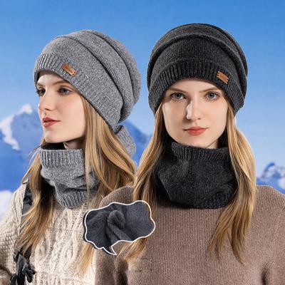 Casquette écharpe costume femmes hiver résistant au froid chaud tricoté pile casquette pull laine casquette velours épaississement casquette de Ski Skullies bonnets