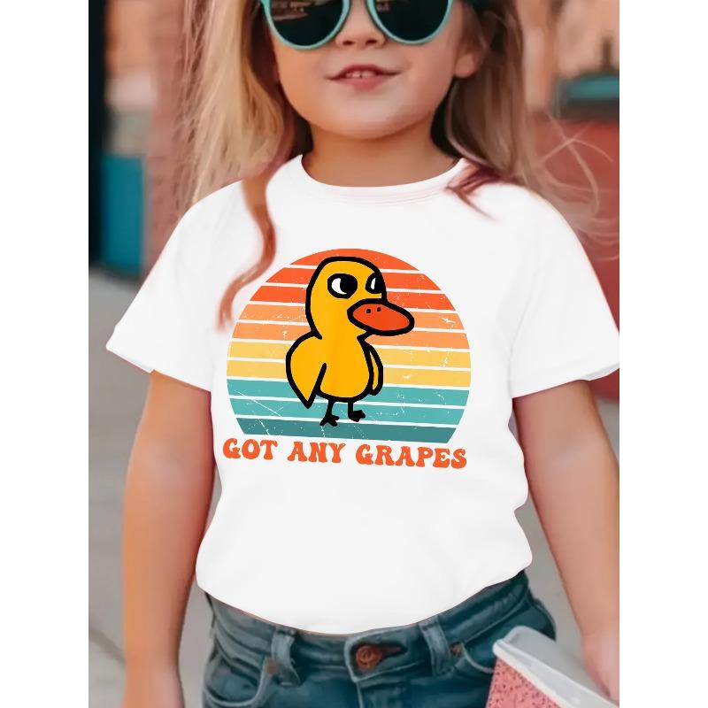 Girls Summer Crewneck Tee NY-DX5845, Got Any Grapes Letter & Cute Little Yellow Duck Print 110 белый