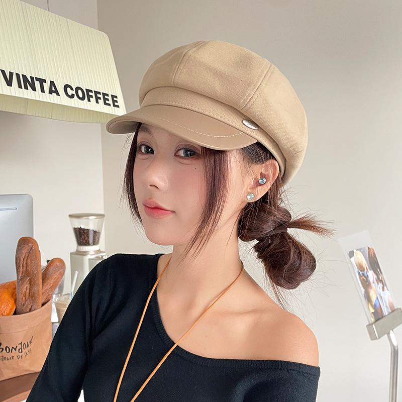 Autumn and Winter New Letter Octagonal Hat Japanese Literary Retro All Match Painter Beret Big Head Duck Tongue Hat