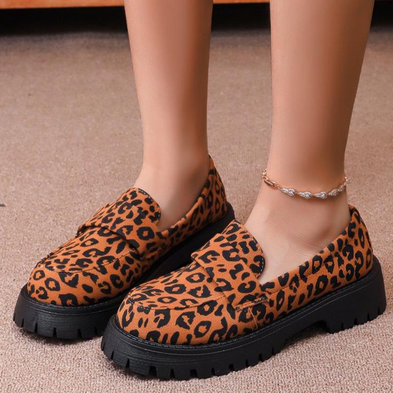 Fashion Plus Size Platform Loafers for Women Spring Autumn Vintage Leopard Print Shoes Woman Slip On Faux Suede Flats Shoes Female