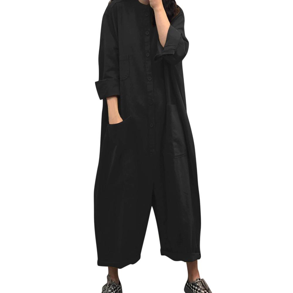 Damen Umlegekragen Langarm Lockerer Taillenbereich Lockerer Schnitt Hemdstil Overall