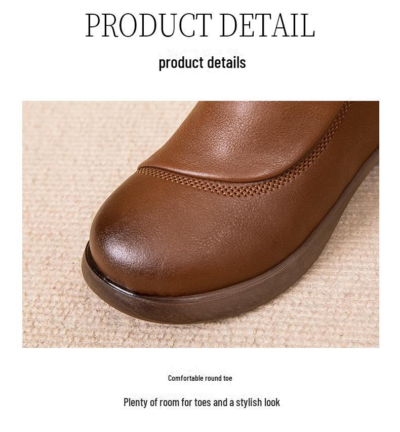 2024 Women's Winter Leather Short Boots: Warm, Non-Slip, Thickened Cotton for Middle-Aged & Elderly