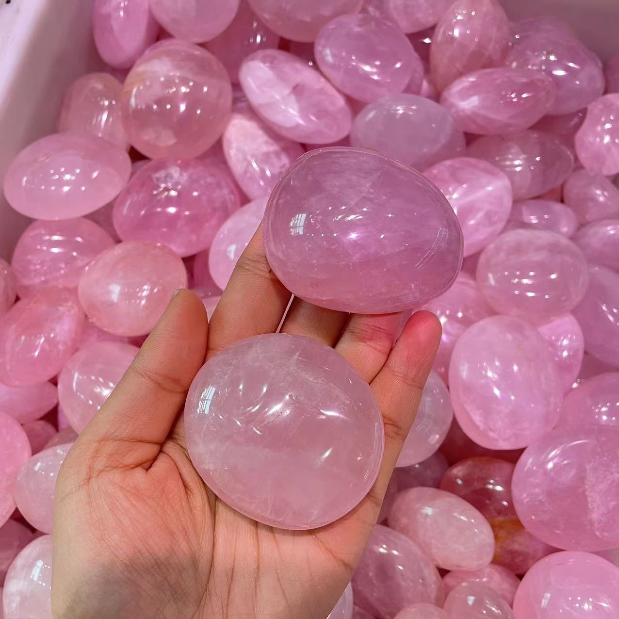 Natural Gemstone Crafts rose quartz Stone Polished rose quartz Palm Crystal Tumbled Stone (as the picture,One Size)
