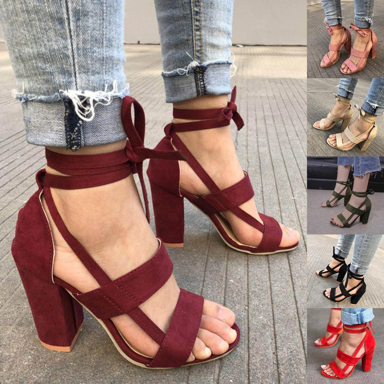 

Women s Plus Size Solid Color Back Strap Open-toe Thick Heel High Heel Sandals