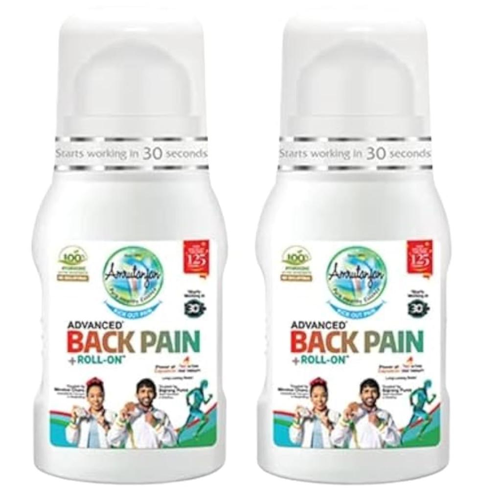 Amrutanjan Advanced Back Pain+ Roll-On 50 Ml – Fast Relief for Muscle, Joint & Ortho Pain Pack of 2