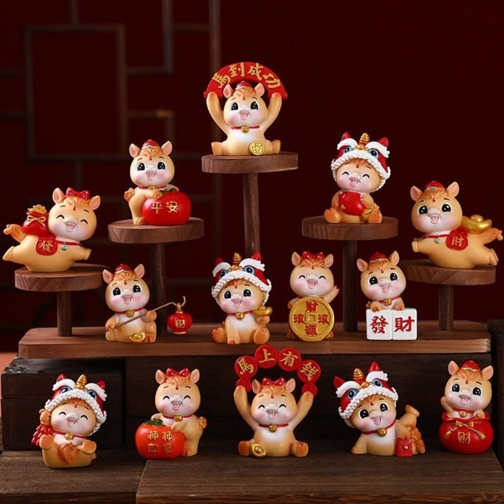 Cute 2026 Horse Year Mascot Resin Horse Figures Ornament Funny Horse Statue  Chinese New Year