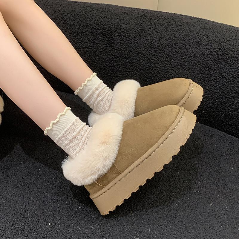 Women's Plus Velvet Indoor-Outdoor Warm Heel Cotton Snow Boots, Sizes 36-43, for Autumn and Winter.