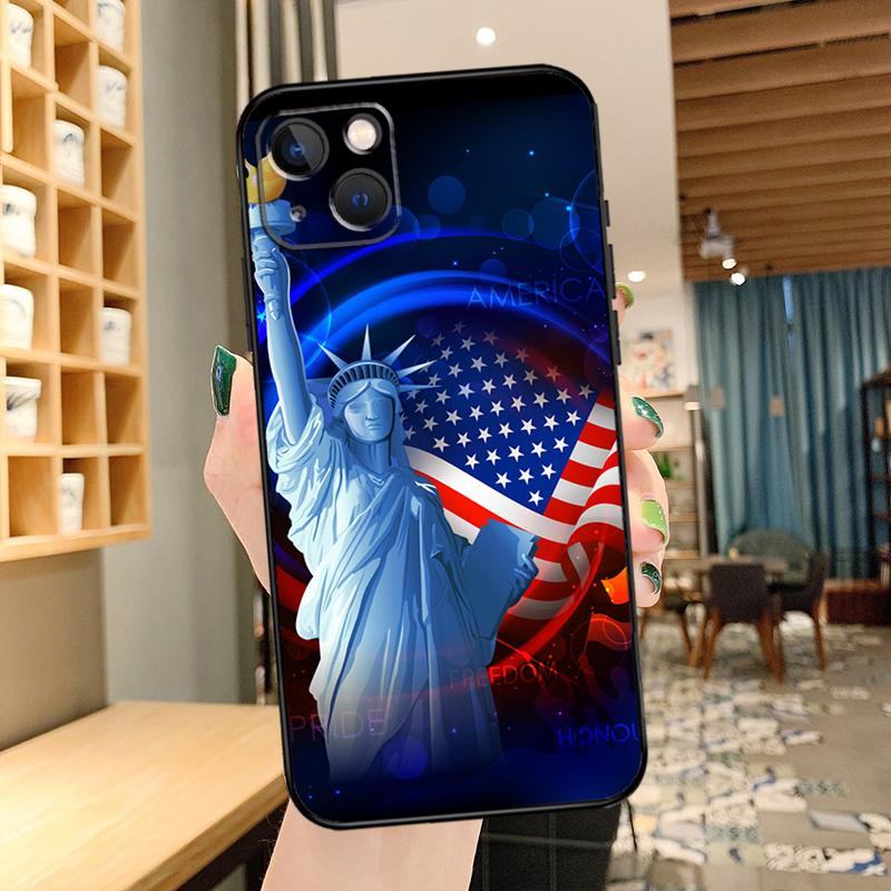 America Flag Statue of Liberty Phone Case For iPhone 15 Pro Max 14 13 12 11 16 17 Pro Max Mini 15 16 Plus 16e 17 Air Cover