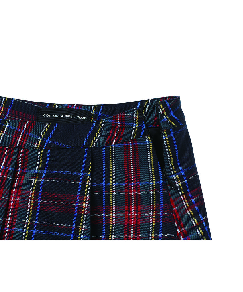 Cotton Rivers Club Layered Check Skirt (Navy)