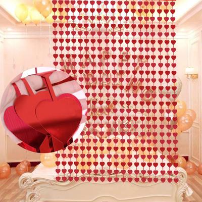 2Pcs Heart Shape Tinsel Curtains Streamers Photo Props Tinsel Backdrop Romantic Valentine's Day Engagement Wedding Party Decoration
