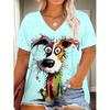 XL-7XL Plus Size Women's Men Animal Dog Casual 3D Print Loose V Neck Short Sleeved T-shirt Top
