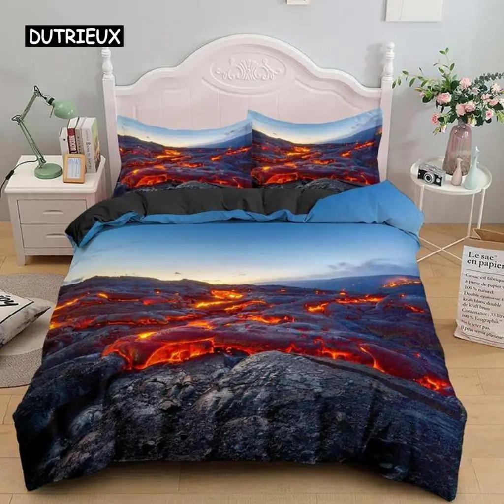 Sada povlaku na peřinu Volcano Velikost King Vzor Katastrofa Červená Žlutá Přikrývka Mikrovlákno Lávové Povlečení pro Dospělého Chlapce Muže Teenagera