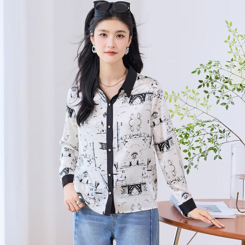 Женская эластичная сатиновая рубашка Jinjuku с принтом, 19 момме XXL
