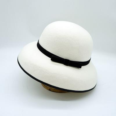 Hepburn Elegant Bow White Black Edge French Bell Hat Women'S Autumn And Winter Woolen Felt Retro Top Hat Tide