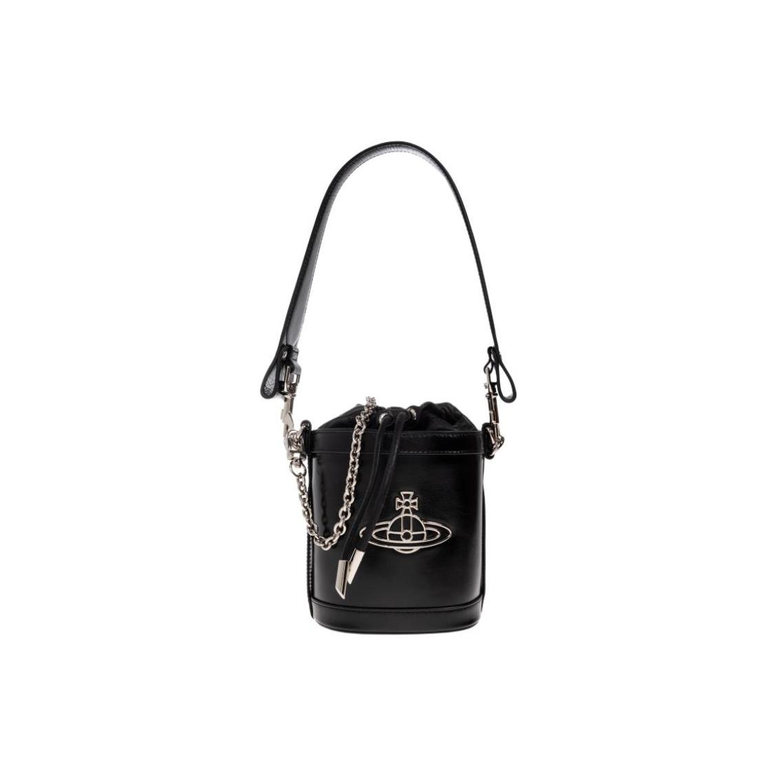 

VIVIENNE WESTWOOD Silver Metal Saturn Design Leather Bucket Shoulder Bag Women Bags Black 4C030009WL00BRN401 Basic Set (Bag+Dust Bag)