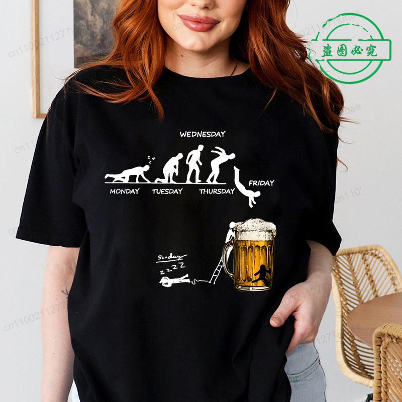Women T Shirt Monday To Friday Drink Beer Funny Sports Fashion Casual T-shirt Skeleton FRIDAY Beer Graphic Tshirts Women Clothes