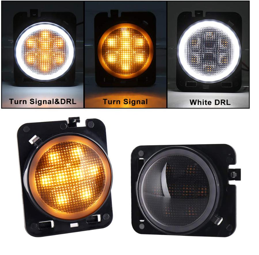 2pcs Front Fender Side Marker Led Light Angel Eye For Jeep Wrangler JK 2007-2017