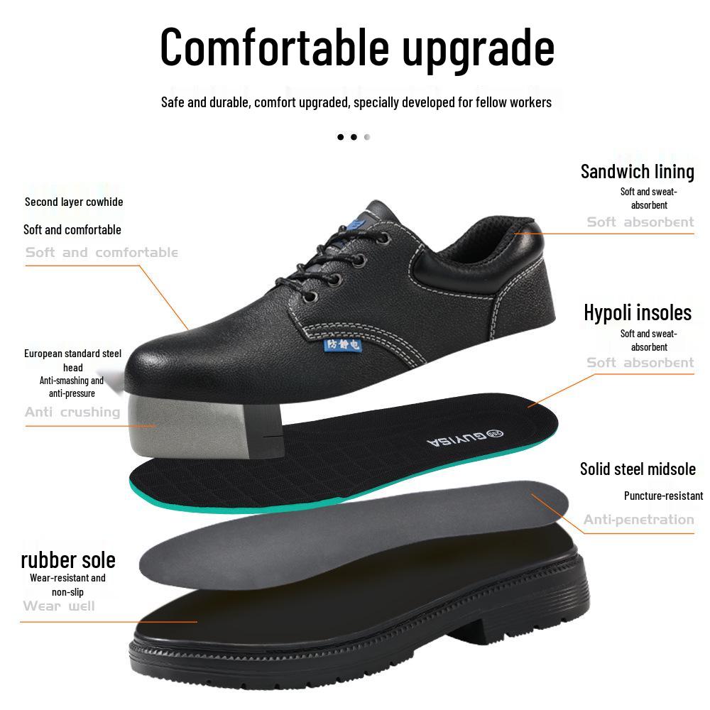 Summer Anti-static Safety Shoes: Comfortable, Anti-smash, Anti-puncture, Steel Toe Cap, Non-slip, Waterproof, Cowhide Work Shoes.