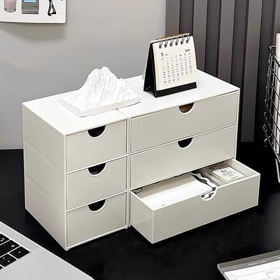 Boîte de rangement empilable en plastique à 3 niveaux, porte-tiroirs blanc, organisateur de bureau à domicile, étagère multi-usages, organisation de bureau avec poignées