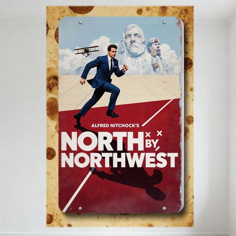 

North by Northwest Vintage Movie Poster Alfred Hitchcock Metal Sign Retro Iron Painting for Home Wall Decor 8x12 Inch Tin Sign 20x30cm（7.8x11.8inch）