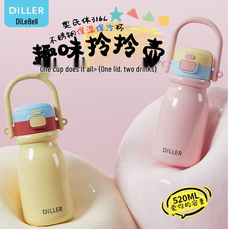 Diller 316L Stainless Steel Dual-Drink Insulated Bottle with Strap Handle