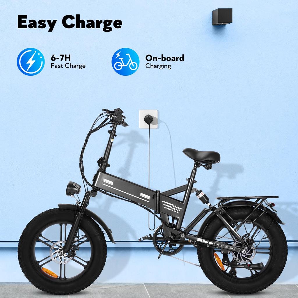 OOK-TEK E20 Foldable Electric Bike, 48V 15AH Battery, Front & Rear Suspension