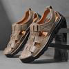 2024 Classic Brand Trend Brown Men's Sandals Handmade Soles Durable Men's Camping Beach Shoes Anti Slip Hollow Casual Shoes