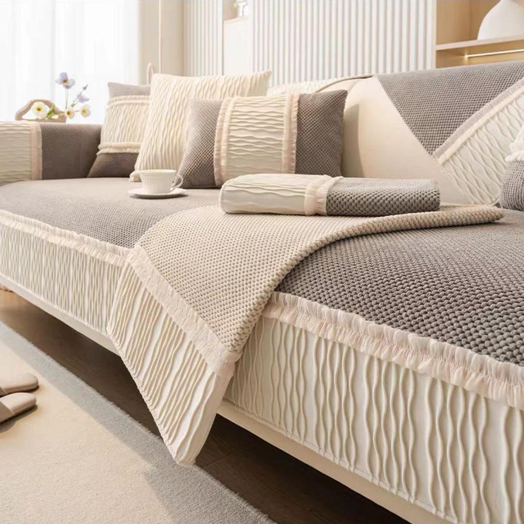 Cream Style Sofa Cushion New Four-season Leather Sofa Cover with Cloth Towel Anti-slip Seat Cushion