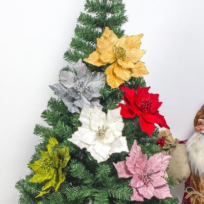 1 ST Glitzer Weihnachtsblumenkopf Rayonblume DIY Weihnachtsbaum Neujahrsdekoration