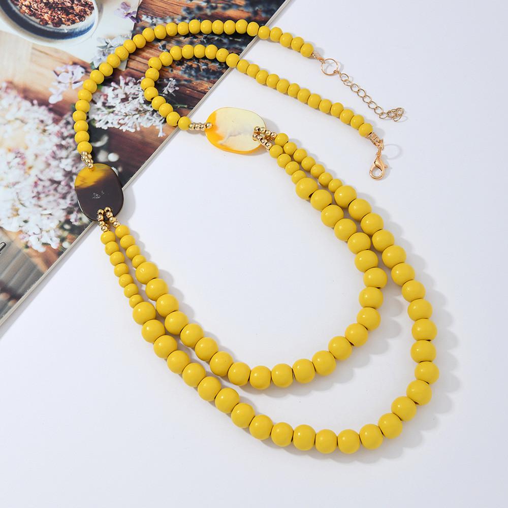 Bohemian Wooden Bead Shell Necklace With Handcrafted Chain For Summer Travel Accessories Women