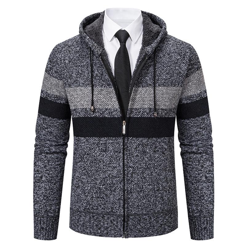 Men's Hooded Sweater Cardigan Sweater New Hooded Color Block Large Size Cardigan Sweater