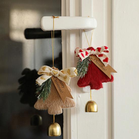 Christmas Wind Chime Ornament Plush Furry Tree Bell Pendant Decorative Doorbell Ornament for Tree Car Home Holiday Decor