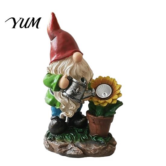 Realistic Resin Gnome Sculptures Solar Sunflower Garden Statue with LED Lights, Waterproof Figurine Gifts for Lovers Outdoor Patio Yard Lawn Decor And