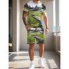 Fashion Men's Casual Suit 3D Casual Color Printing Summer T-shirt Shorts Simple