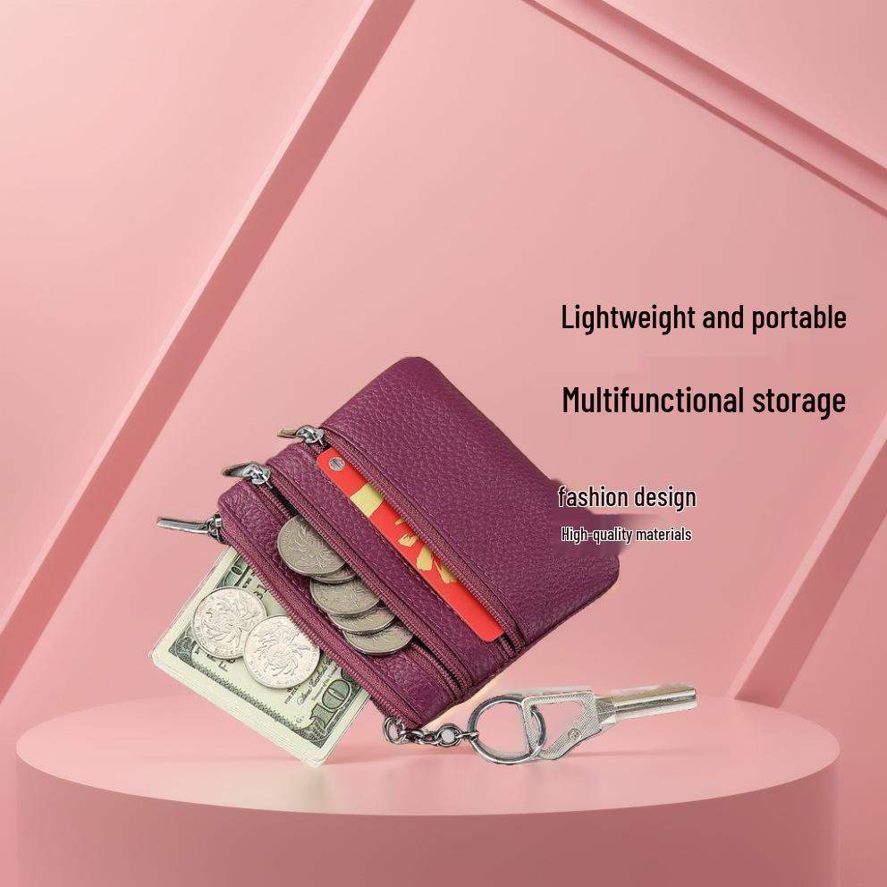 

Женский многофункциональный кошелек для монет с тремя молниями из натуральной коровьей кожи Royal Blue LB-03