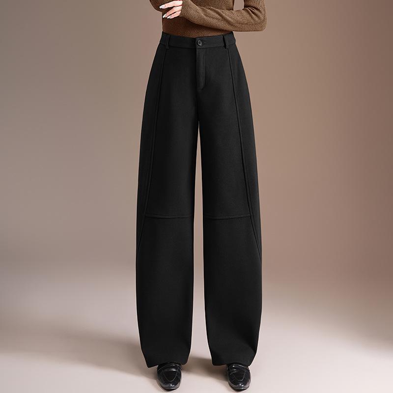 High-Waisted Slim Cut Crooked Leg Women's Winter 2025 High-End Fashion Loose Straight-Leg Pants with Waistband