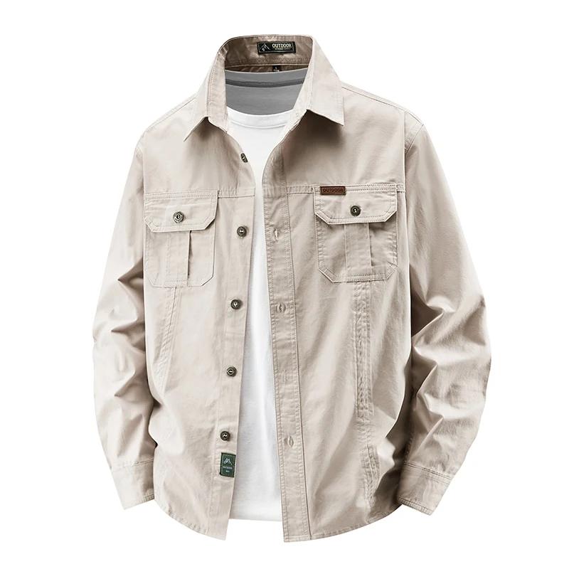 Autumn Casual Collar Shirt for Men Spring and Autumn Brand Slim Shirt Men Autumn Cotton Long Sleeved Cargo Shirt