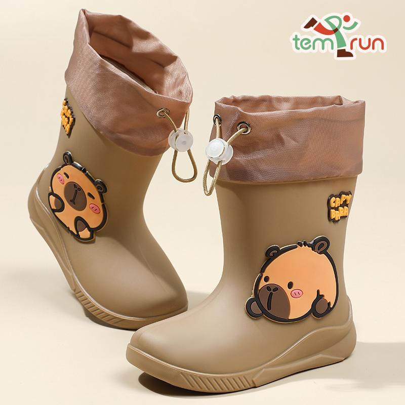 Children's Rain Boots Cartoon Capybara Pattern Rubber Rain Shoes For Girls Boys Anti-Slip Elastic Band For Students