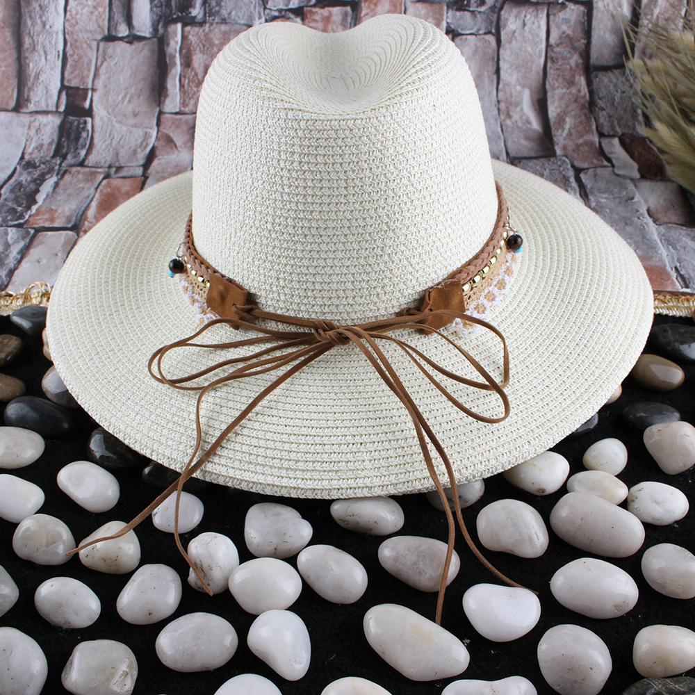 New Women's Fashion Big Eaves Bell Jazz Top Hat Spring and Summer Outdoor Travel Sunscreen Shade Straw Hat
