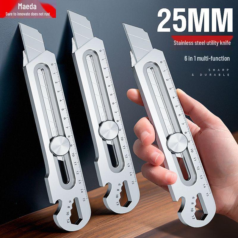 DEWO 25mm Heavy Duty Craft Knife, Industrial Grade 6-in-1 Extra Large Wallpaper & Electrician Knife.